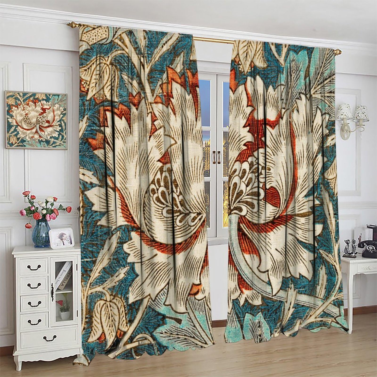 Morris & Co. 花柄ドレープカーテン Amazon.co.jp: GoDazzling William Morris 植物 花柄 遮光カーテン